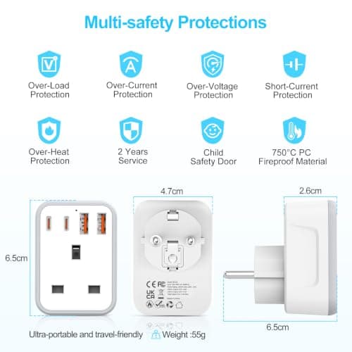 UK to European Plug Adapter with USB-C Europe Multi Travel Charger, 2 Pack — view 3