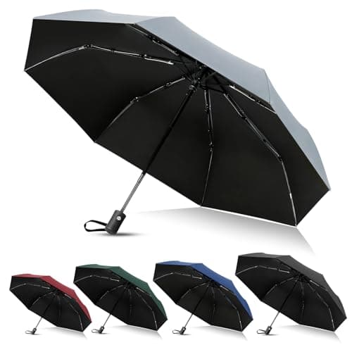 Vicloon Travel Umbrella, Folding Umbrella, 8 Ribs Compact Windproof Umbrella, Auto Open/Close, Sturdy Reinforced Canopy Automatic Portable Umbrella for Men&Women (Grey)