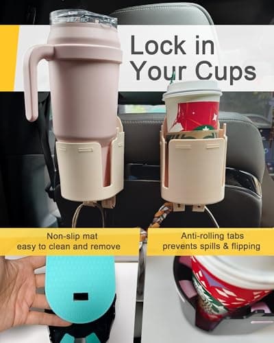 TRIZEPSSEIL 3.7" Headrest Cup Holder for Back Seat with Large Capacity (2PCS), Multifunctional Seat Back Organizer with Headrest Hooks for Car Travel Accessories, 3 in 1 Car Back Seat Cup Holder — view 4