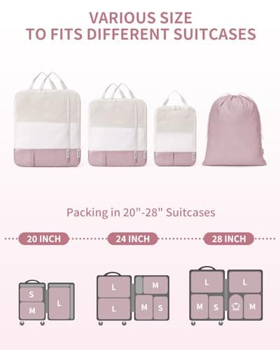 Narwey 6 Set Compression Packing Cubes for Suitcases, Travel Packing Cubes for Backpack Suitcase Organiser Bags Home Storage Shoes Bags for Carry on Hand Luggage Travel Essentials Bag (Pink) — view 4