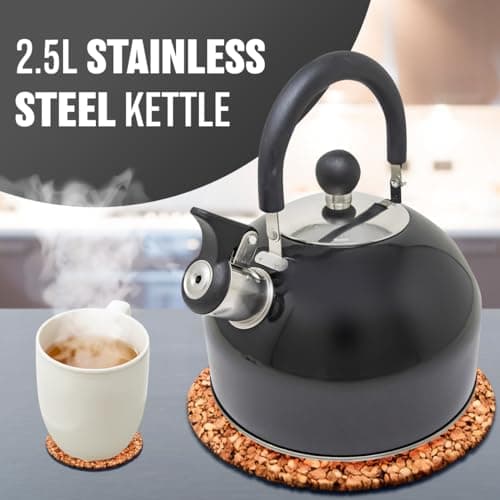 2.5L Stainless Steel Whistling Kettle - Suitable for Fishing, Camping, Hiking, Indoor & Outdoor | Camping Kettle for Gas Stove, Electric Stove, Camp Fire | Lightweight, Fast Boil, Phenolic Handle — view 2