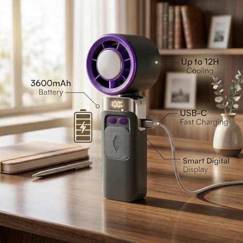 HomlyPro Rechargeable Handheld Fan, Grey-purple, USB Hand Held Fans with 100 Speed Levels and Stepless Regulation, 3600mAh Portable Hand Fan for Men & Women, Mini Travel Essentials for Outdoor — view 5