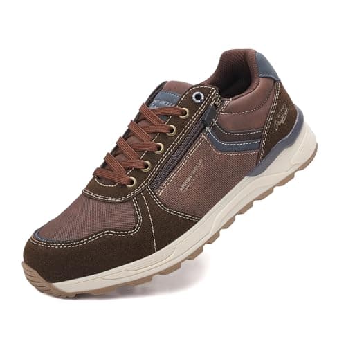 Mens Trainers Casual Shoes with Zip Non Slip Breathable Sneakers Brown