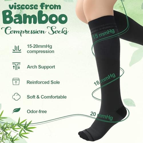 Zuimei 3 Pairs Compression Socks for Women Men Bamboo Viscose Knee High Sock 20-30 mmhg Flight Socks for Work Pregnancy Nursing Flying Sports Long Standing — view 2