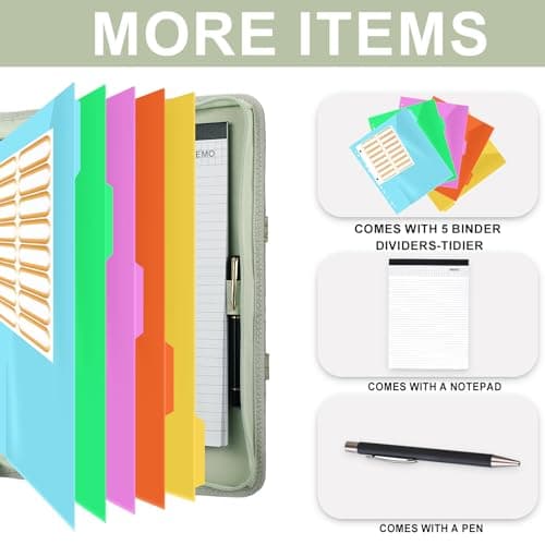 Leathario Portfolio Folder A4, Vegan Leather Conference Folder with Handle, 4-Ring Travel Document Holder with 5 5-Part File Dividers, Multi-Pocket Document Folder Organiser, Office Supplies — view 2