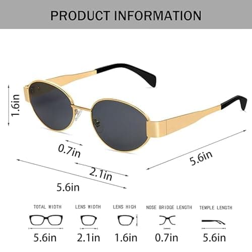 Oval Sunglasses Womens,Retro Black Gold 90s Sunglasses Men UV400 Protection — view 2