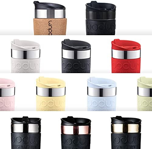 Bodum Travel Mug Vacuum Insulated Travel Cup, 350ml / 12oz Double-Wall Stainless-Steel Coffee Mug with Flip-Top Lid and Non-Slip Silicone Grip, Black, 11068-01 — view 5