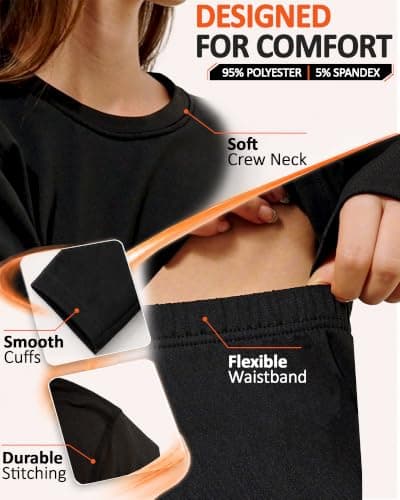 Stathmon Women's Thermals Underwear Set, 210 GSM Soft Fleece Lined, Black — view 4