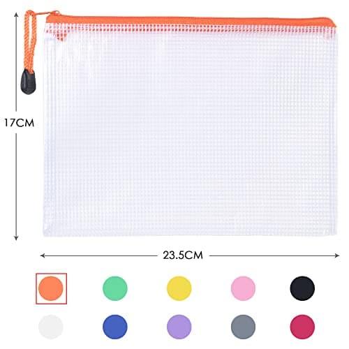 Vicloon Plastic Wallets A5, 10Pcs Zip Lock Bags Mesh Document Wallet Document Folders Plastic Pockets Zipper File Wallet for School Office Homework Storage Bags Travel — view 2