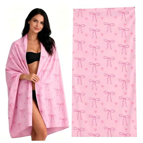 LPVVPEZ Pink Bow Beach Towel & Throw Blanket 2-in-1 – Oversized 75x150cm Super Soft Microfiber Towel, Cute Single Side Print for Pool, Travel, Gift, Home Decor