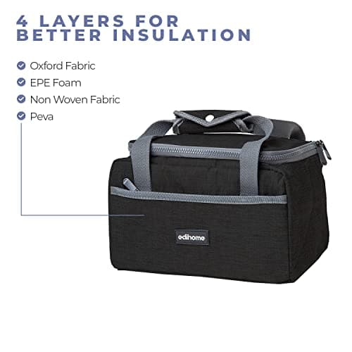 edihome, Insulated Lunch Bag, Cool Bag, 8l, for School, Travel, Picnic or Work, Kids and Adults, Portable, with Handles, Available in Blue, Grey and Brown (Black) — view 4