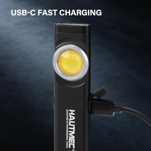 HAUTMEC 12-in-1 EDC Pocket Torch with Clip, Slim Flat Torch Rechargeable Work Light with USB-C Fast Charging, Dual Light, Magnetic Base, 500LM Aluminum LED Torches IP64 Waterproof & Drop-Resistant — view 4