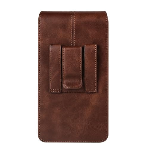 Leather Phone Waist Pack Mens Brown, Cell Phone Belt Clip Pouch, 7.2" Vertical Leather Smartphone Waist Bumbag Wallet with Belt Loop Card Holder Carrying Case Smartphone Sport Travel Purse — view 2