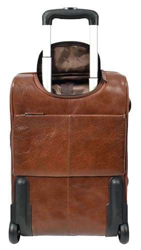 Genuine Leather Suitcase On Wheels Cabin Size Trolley Travel Bags Bourse (Chestnut) — view 4