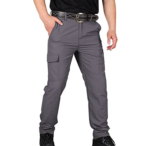 Men Summer Quick Dry Sports Outdoor Hiking Travel Climbing Fishing Camping Waterproof Work Trousers with Multi-Pockets Utility Durable Cargo Pants Grey — view 2