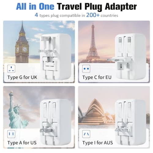 UK to Worldwide Travel Adapter,Thin PD20W Universal Plug Adapter with 4 USB — view 2