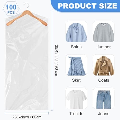 AZKEEGREY 100 Pcs Clear Dry Cleaning Bags for Clothes 60 x 90 cm — view 2