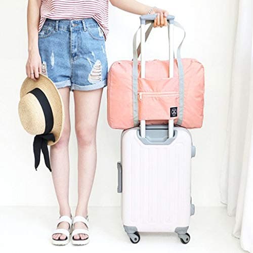 Cabin Bag,Foldable Travel Duffel Bag,Holdall Tote,Large Capacity Carry on Luggage Bags,Holdall Bag,Oxford Cloth Heavy Duty Holdall Bags for Men Women, Strong Moving Boxes for House (Pink) — view 4