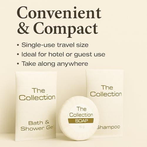 Travel Size Toiletries, Miniature Hotel Toiletries | 12x10ml Shower Gel, 12x10ml Shampoo Sachets, 12x15g Tissue Pleated soap Bulk Pack | Ideal for Hotels, Holiday Lets, Travel Sachets — view 3