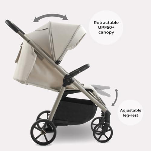My Babiie MB170 Plus Pushchair – from Birth to 4 Years (22kg), 4-Wheel Suspension, Large Basket, XL Canopy, Foldable, Compact, Stroller with Footmuff, Cup Holder, Rain Cover – Ivory — view 4