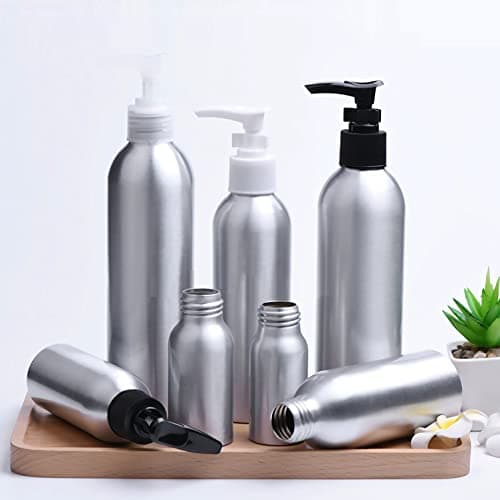 ZEOABSY 4 Pieces Empty 50ml Silver Aluminium Lotion Pump Bottle, Aluminum Bottles with Black LOCK Clip Pump, Metal Bottles for Cosmetic Bathroom Hotel Travel Essential Oil Shampoo Dispenser — view 6