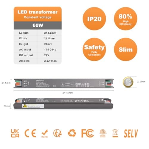 Constant Voltage Slim Driver 24V 60W 2.5A, for LED Strips Mirror Light MR16 — view 3