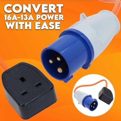 Xtremeauto Fly Lead 16amp To 13amp Adapter - 110v To 240v Converter 16 amp Plug To 16 amp Socket Converter Cable Hook Up Camping, Generators & Caravan Mains Hookup 250V 16A Electric 16amp Plug Sockets — view 2