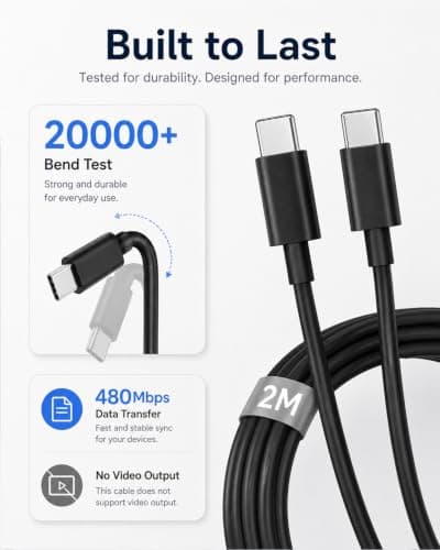 2Pack USB C Plug UK for Samsung Fast Charger with 2M USB C to USB C Cable — view 4