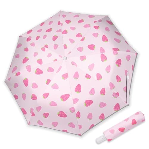 omedecal Automatic Folding Umbrella for Kids Girls & Boys, Strawberry