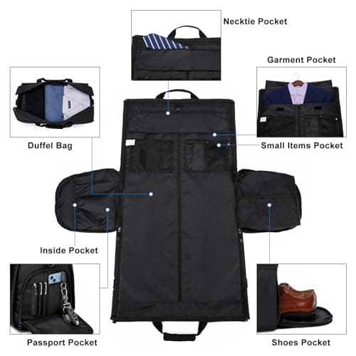 Travel Garment Bag Large Suit Bags for Men, Carry On Garment Duffle Bags for Travel with Shoes Compartment, Convertible Weekend Luggage Bags Hanging Suit Carriers for Men Women, Black — view 5