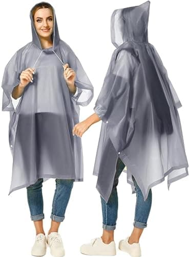 GUKOY Reusable Rain Ponchos for Adults, 2 Pcs Raincoats (Pack of 1) Emergency for Women Men with Hood Gray — view 4