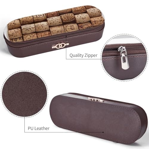 ttyuac Wine Cork Print Pencil Case, Hardshell Faux Leather Stationery Pouch Aesthetic Pencil Case for Stationery, Toiletries, Makeup, Travel, Office Supplies — view 6
