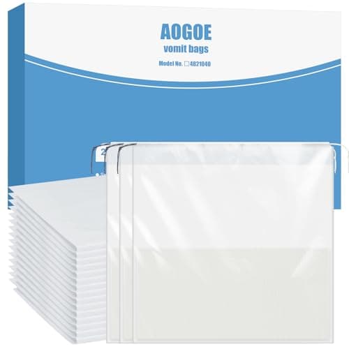 AOGOE Absorbent Sick Bags, 20 Pack Leak Resistant Vomit Bags, Turns Vomit into Gel, 1000ml Portable Sick Bag for Car Travel, Boat or Plane, No Mess Travel Sick Bags for Kids and Pregnancy, Zero Odour