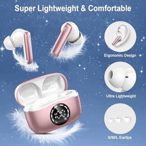 Donerton Wireless Earbuds Bluetooth 5.4, 4 ENC Noise Cancelling Microphone, Bluetooth Earphones HiFi Stereo Deep Bass, 50H Playtime LED Display, IP7 Waterproof Fast Charge in-Ear Headphones — view 6