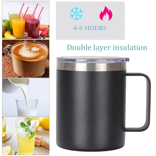 YDYxieji Coffee Cup, Insulated Stainless Steel Travel Mug with Handle & Lid, Keeps Drinks Hot or Cold for Hours, Reusable Coffee Cup - Ideal Present for Him or Her (Black, 300ml) — view 4