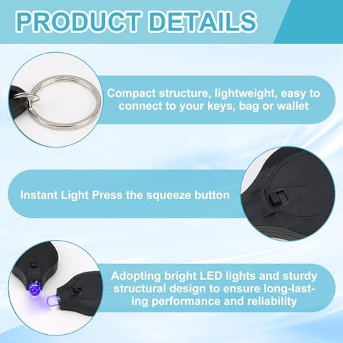UV LED Keychain Flashlight, 395nm Blacklight Money Detector, Mini UV Torch for Counterfeit Note Verification, Portable Keyring Flashlight for Banknote, Hotel Cleanliness, Pet Stains (Black, 5 Pcs) — view 3