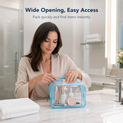 Clear PVC Travel Pouches for Toiletries, Navy Trim, Zip Closure, 2-Pack — view 6