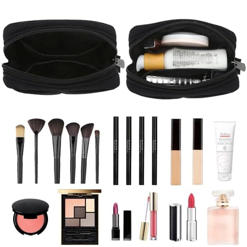 DOB SECHS Waterproof Canvas Mini Travel Makeup Carrying Case Wash Bags Cosmetic Bag Portable Electronics Accessories Organizer Wash Gym Shaving Bag (#2517-Black, Small) — view 4