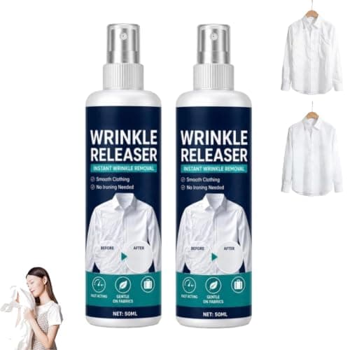 Instant Wrinkle Releaser Spray, Clothing Crease Release Spray, No IronSpray, Fabric Refresher Sprays, Smooths Creases in Seconds, Odor Eliminator, Ironing Aid and Anti Static Spray, Fresh Scent (2PC)