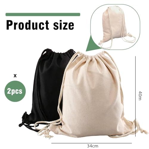 Nievajio Pack of 2 Backpack Fabric Bag, Cotton Fabric Bag with Drawstring, Suitable for Daily Commuting, Sports and Fitness — view 2