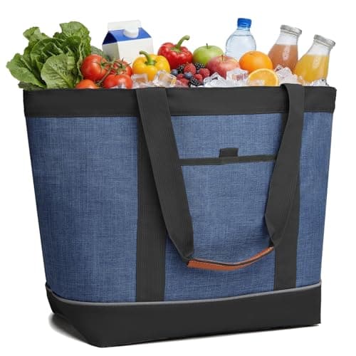 Insulated Cooler Bag Leakproof Thermal Insulation Collapsible Soft Sided Cooler Tote with Zippered, Reusable Freezer Bag for Grocery Shopping, Food Delivery, Picnic, Travel, Dark Blue