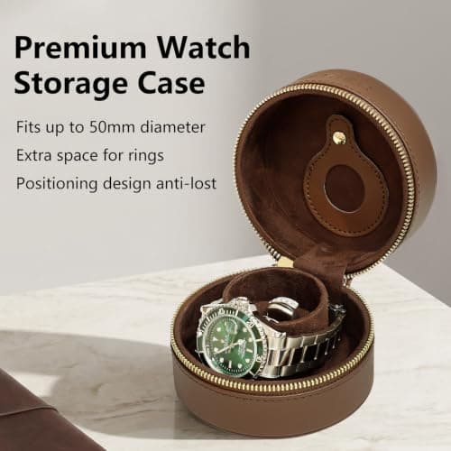 KAMIER Single Watch Travel Case, Portable PU Leather Watch Box — view 3