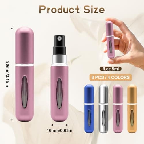8PCS Travel Perfume Atomiser Refillable Bottles, 5ml Mini Travel Perfume Bottle with Bottom-Filled Design, Portable Empty Refillable Perfume Bottle for Luggage, Handbag & Pocket — view 2