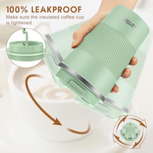 KETIEE Travel Mug Insulated With Leakproof Lid, Reusable Double Walled Coffee Cup, Stainless Steel for Hot Cold Drinks, 380ml Ice Green — view 3