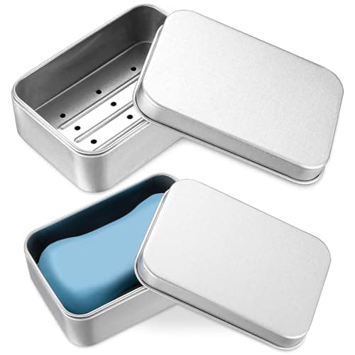 Tenbrachian 2 Pcs Travel Soap Cases, 150 ML Aluminum Soap Box, Soap Travel Case, Metal Soap Box, Soap Container, Leakproof Soap Dish Holder, Soap Tin with Draining & Lid(Rectangular)