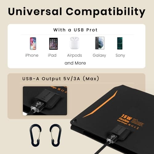 FlexSolar 15W Foldable Solar Panel, Waterproof IP67 Portable Solar Charger with USB Port Compatible with Phone Tablet PC for Outdoor Hiking Camping Fishing — view 4