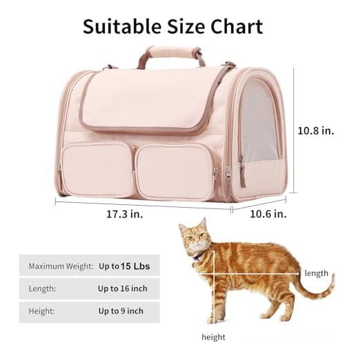 FUKUMARU Cat Carrier, 4 Mesh Windows Small Dog Carrier, 4 Storage Pockets Cat Travel Bag, Under 6.8 Kg Airline Approved Pet Carrier, Rollable Cover for Nervous Cats, Pink — view 5