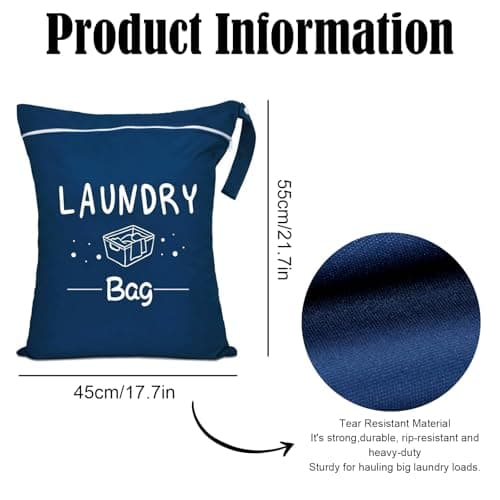 2 Pcs Large Travel Laundry Bags 55X45CM, Waterproof Washing Bags for Laundry with Zipper & Handle, Reusable Dirty Clothes Bag for Travel, Gym, Camping, Dorm, Swimming Pool (Claret-Navy Blue) — view 2