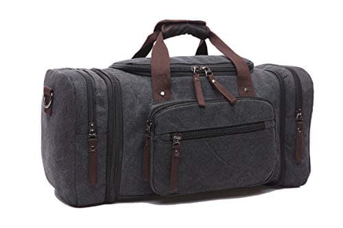Duffle Bag, Unisex Canvas Holdall, Large Travel Duffles Travel Carry On Duffle Bags Overnight Weekend Weekender Bag Travel Tote for Men and Women Black