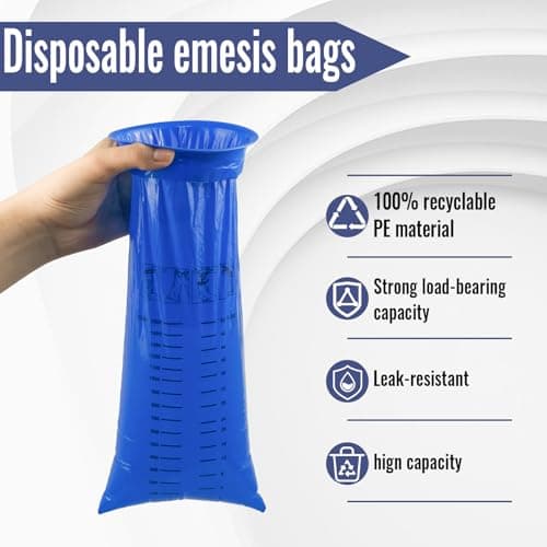zeyedemo 28PCS Sick Bags Blue High Density Leakproof Odor Control Emesis Vomit Bags for Travel with Snap for Pregnant Women Car Bus or Aircraft — view 4